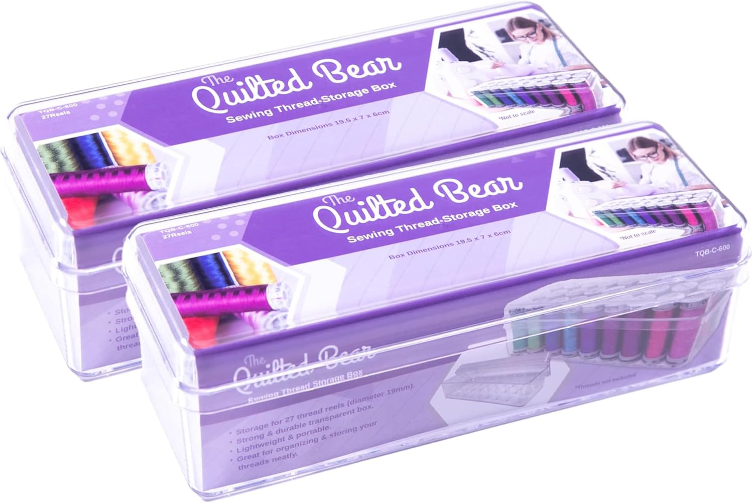 The Quilted Bear 27 Spool Thread Box - Premium Strong & Durable Acrylic Embroidery Thread OrganiserSewing Thread Storage Box for Maximum 5.5cm Spool 19.5 x 7 x 6cm