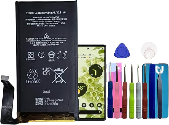 Pattaya GMSB3 Battery Repacement for Pixel 6 with GB7N6, G9S9B16, G9S9B, GR1YH with Repair Tools