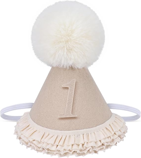 LEBENGURU Lace 1/2 Birthday Hat, Beige Boho Half Birthday Crown, 6 Months Cake Party Decoration, Half Way To One Photo Props