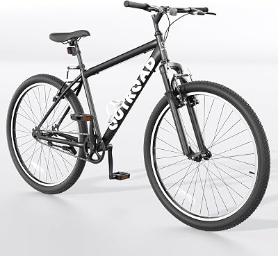 Betterland 26 Inch Mountain Bike, Adult Bike with Dual V Brakes, High Carbon Steel Frame,Front Suspension, with Adjustable Ergonomic Seat Bicycle X5 Black