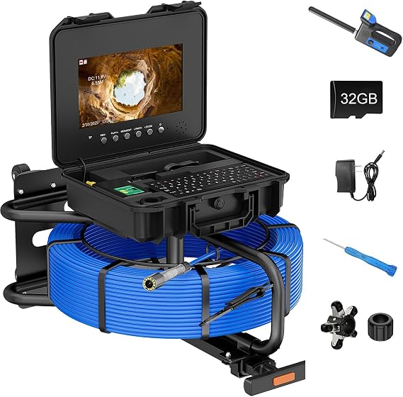 Sewer Camera DVR,10" Sewer Drain Pipe Cameras, Plumbing Snake Camera Inspection Camera, Duct Chimney Sewer Inspection Camera (Size:50M/164FT)