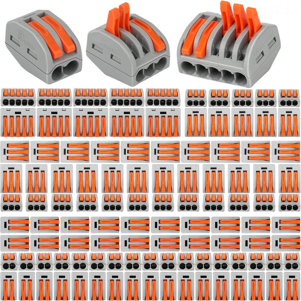 110PCS Compact Wire Connectors, YUSHIHU Electrical Connector Blocks, 55pcs Clamp 2-Port45pcs Clamp 3-Port10pcs 5-Port