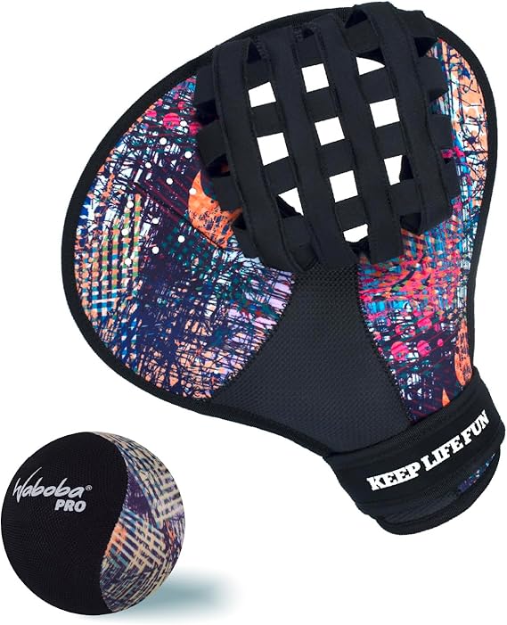 Waboba Water Pro Catch Glove & Pro Water-Bouncing Ball Set Ball Catching Baseball-Style Mitt for Swimming Pools & Beach Games, Ambidextrous Design, One Size Black/Multi Colour,121C06