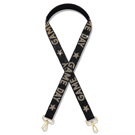 Beaded Game Day Purse Strap Replacement Black Gold Football Clear Bag Strap Accessories Game Day Outfits (Gold Black)