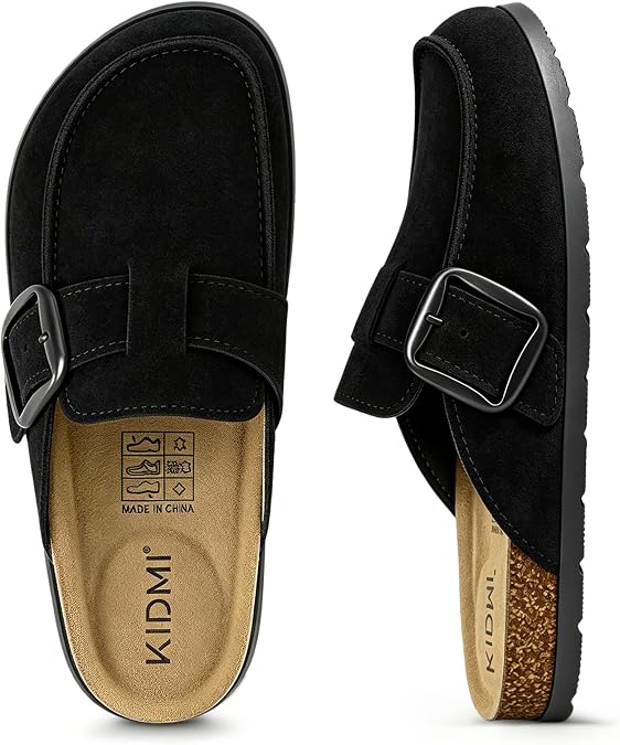 KIDMI Genuine Suede Clogs for Women Men Leather Mules Memory Foam