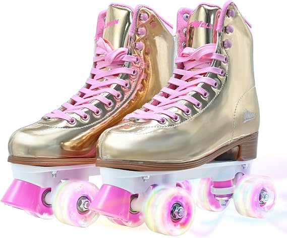 Roller Skate for Women, High-Top PU Leather Quad Skates for Beginner, Shiny Double-Row Rollerskates for Girls Ages 8-60 Outdoor and Indoor