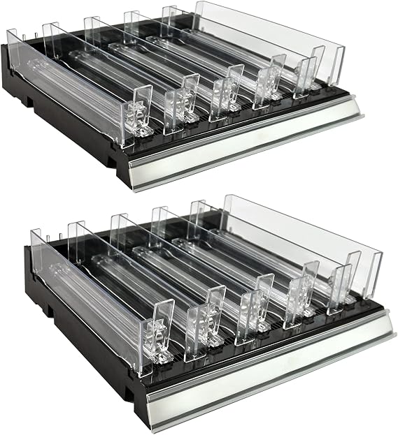 Azar Displays 225830-TALL-BLK Adjustable Tall Divider Bin Cosmetic Tray with Pushers - Customize Slot Size to Product, Black 2-Pack
