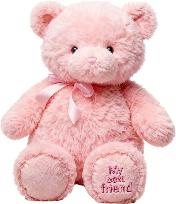 Pink Teddy Bear, Soft Plush Toy for Adults, Cuddly Companion for Gifting and Comfort, 28 cm Huggable Stuffed Animal for Women