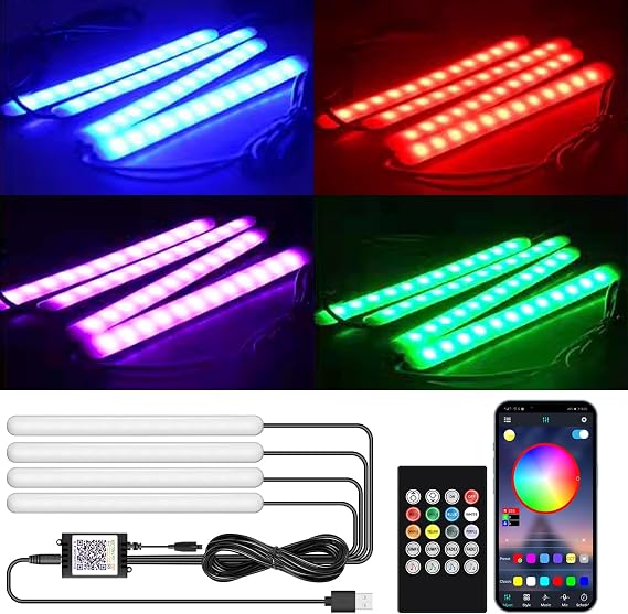 Car Led Interior Light RGB USB 6 Inch Frosted Under Dash Foot Well Light