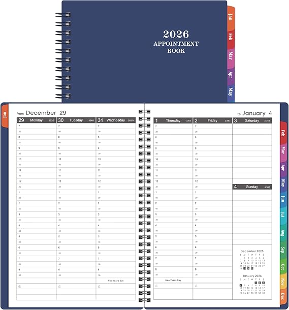 2026 Appointment Book/Planner - Weekly Appointment Book/Planner 2026, 6.4" x 8.5", January 2026 - December 2026, Monthly Tabs, 30-Minute Interval, Lay-Flat