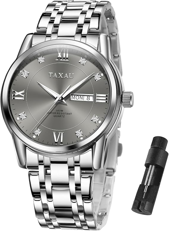 Taxau Armbanduhr Herren Chronograph Analogue Quartz Uhr Herren Edelstahl Wasserdicht Leuchtende Klassische Luxus Business Herrenuhren Geschenke für Männer