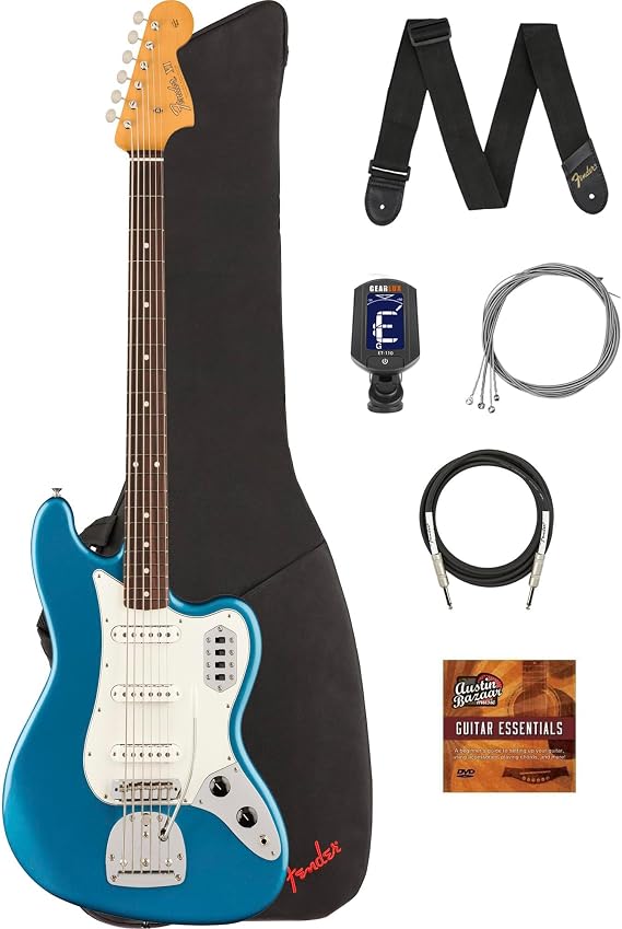 Fender Vintera II '60s Bass VI - Lake Placid Blue Bundle with Gig Bag, Instrument Cable, Tuner, Strap, Strings, and Austin Bazaar Instructional Video