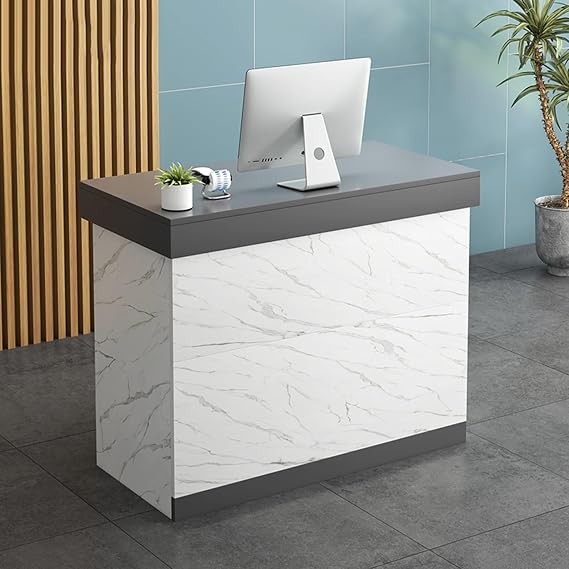 Front Desk Reception Counter, Cash Register Stand,Shop Desk, Modern Reception Desk, Retail Checkout Counter, for Home Office Salon Spas and Lobby for Clothing Store/Beauty Shop(Gray+White,120cm)