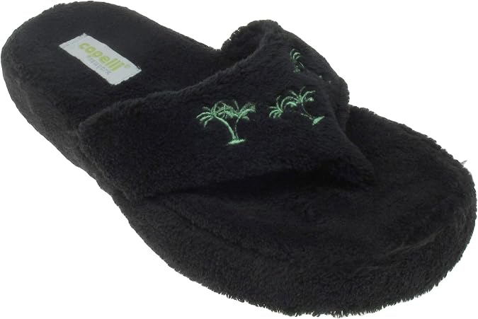 Capelli New York Ladies Palm Trees Design Indoor Slippers Black Medium