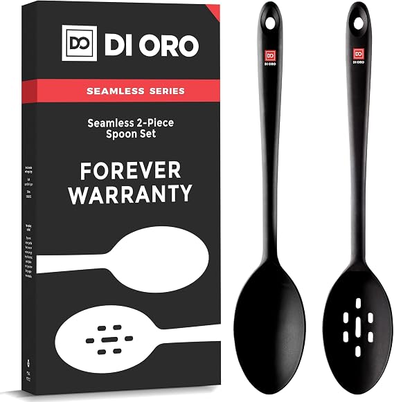 DI ORO Silicone Cooking Spoons - Solid & Slotted Set, 2-Pc Black