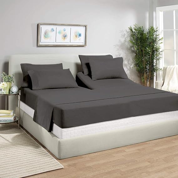 Mattress-Homes Sheets Split Top Split Head King Sheets for Bed King 4 Pcs - Adjustable Split-King Size Dark Grey Solid Sheets Split Head Sheets - Split Down 34 inches from The top