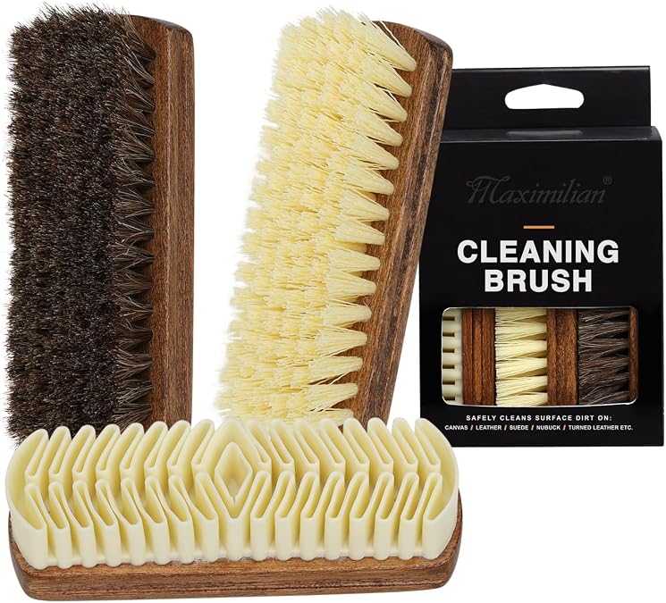 MAXIMILIAN Shoe Shine Brush Kit 3Pcs Suede Brush Solid Wood Shoe Brushes