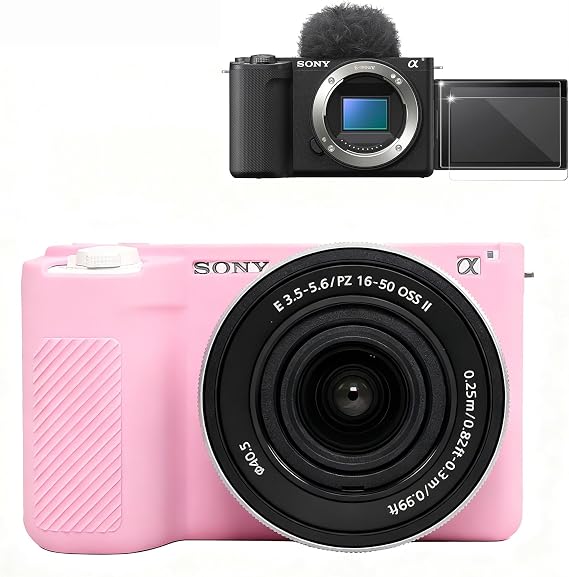Case for Sony Alpha ZVE10 II Camera Accessories, ZV-E10 II Soft Silicone Protective Case with Screen Protector, Sleeve, Lightweight, Anti-Scratch for Sony ZV E10 II Cover (Pink)