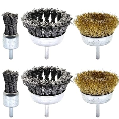 6-Piece Twisted Wire Brush Wheel Set - Metal Rust Removal, Polishing, Cleaning - 14 6mm Shank - Removes Burrs, Dust, and Paint - Handles Rough Surfaces - Rotary Tool Accessories