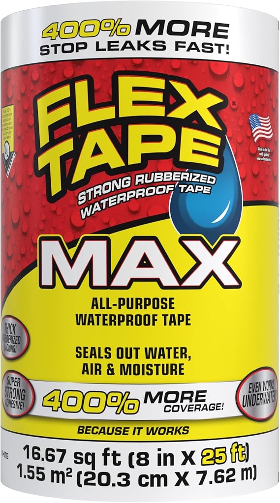 Flex Tape Strong Rubberized Waterproof Tape, White, 8 in x 25 ft, 1-Pack