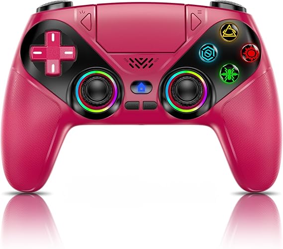 Gamrombo RGB Wireless Controller for PS5/Pro/Slim & PC, Bluetooth Gamepad with Back Buttons, Touchpad, Macro, Turbo, Dual Vibration, 6-Axis Sensor, Speaker, 3.5mm Audio Jack, Red
