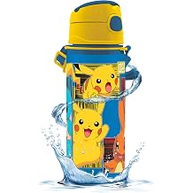 SRV Hub Pokémon Kids Water Bottle 600ml – Aluminium Leak Proof Drinking Bottle with Straw, BPA Free Reusable Metal Sports Bottle for Boys & Girls, School, Travel & Back to School