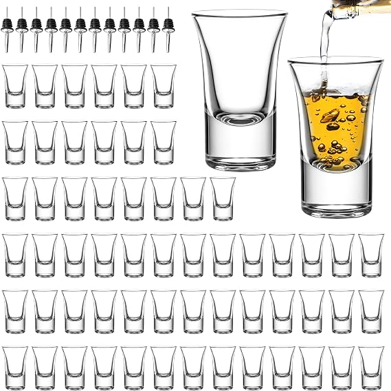 60-Pack 1OZ Shot Glasses set with 10 Pourers - Heavy Base shot Glasses bulk
