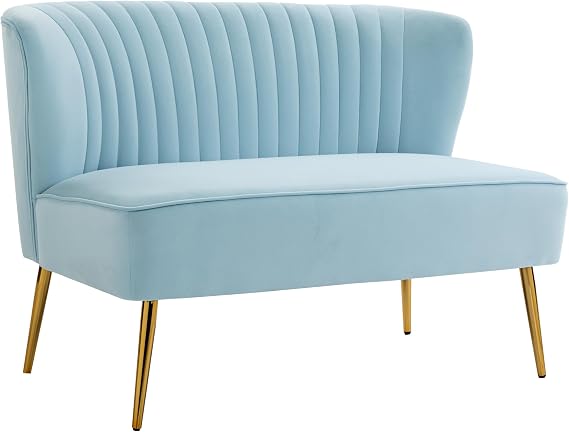 Velvet Couch Modern Loveseat Sofa Twin Size Contemporary Sofas Upholstered with Contemporary Velvet Upholstered Sofa Couch for Living Room and Bedroom (Baby Blue)
