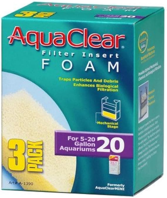 AquaClear 2 Pack of 50 Foam Filter Inserts, 3 Inserts Per Pack