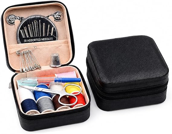 56-Piece Portable Travel Sewing Kit - Compact Emergency Sewing Kit Box with Zipper Fix Tools - Small Sewing Supplies and Accessories for Home Use & Quick Stitch Solutions