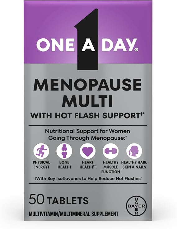 One A Day Women's Menopause Multivitamin, Menopause Support, 50 Count | Soy Isoflavones for hot flash support (3), Convenient daily tablet, For women 50+