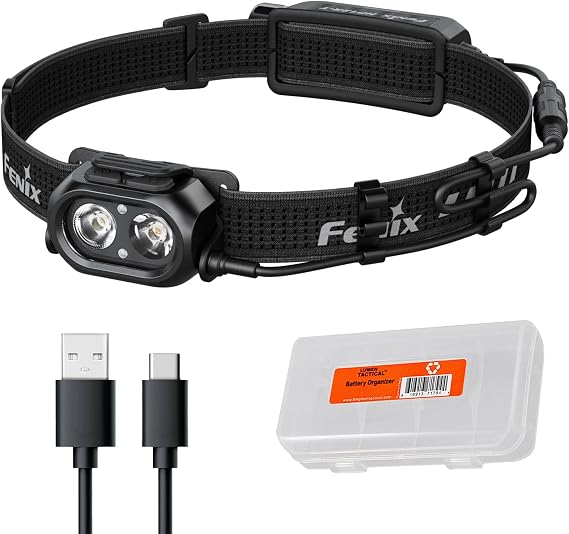 Fenix HP12R-T 1300 Lumen Rechargeable Running Headlamp Split Power Design, White/Neutral White/Red Light Modes with Lumentac Organizer (Black)