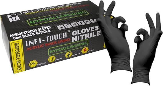 Black Nitrile Gloves, Disposable, Powder-Free, Hypoallergenic, Size Small, 100 Count