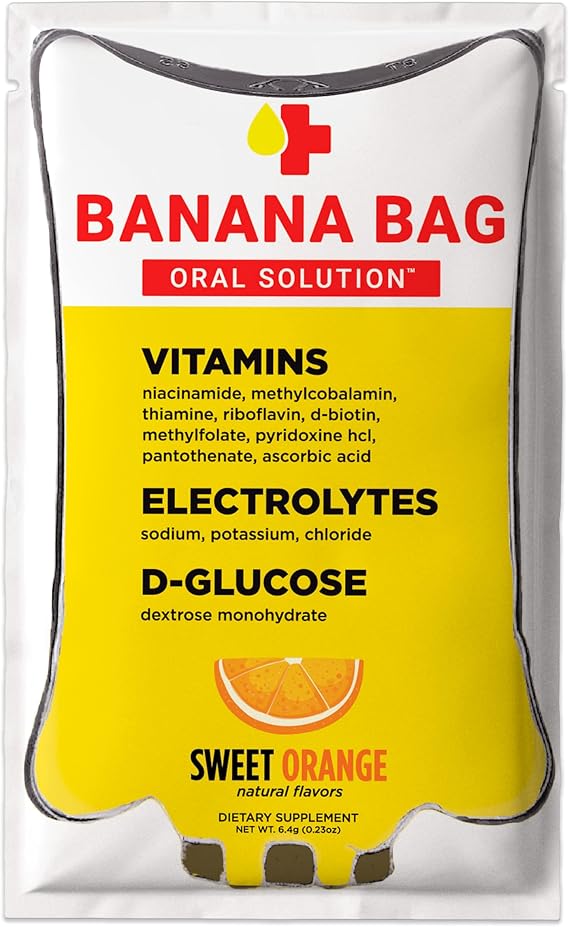 Banana Bag Oral Solution Recovery Packets Sweet Orange 3pk | A Refreshing Blend of Electrolytes, Vitamin C, and B-Complex for Hydration and Energy. Convenient, Easy-to-Mix, and Perfect for Any Lifestyle.