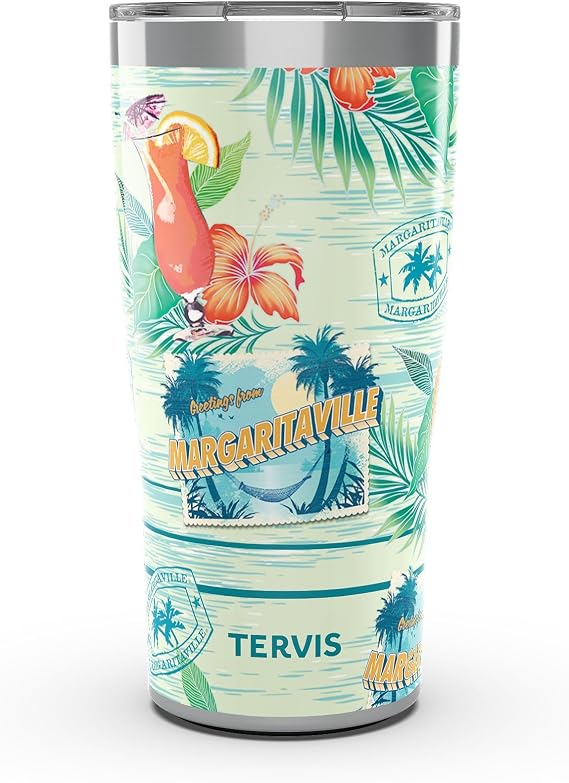 Tervis Traveler Margaritaville - Tropical Triple Walled Insulated Tumbler Travel Cup Keeps Drinks Cold & Hot, 20oz, Stainless Steel