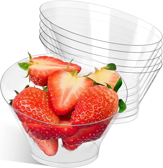 20 Pack 6 oz Angled Plastic Serving Bowls, Small Disposable Appetizer Bowls Clear Party Buffet Containers for Desserts, Ice Cream, Salads, Snacks,