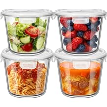 Round Glass Soup Storage Containers with lids, 710ml Transparent Glass Food Storage Containers Lids Airtight, Food Meal Prep Bowls for Soup, Microwave, Oven,Freezer, Dishwasher safe - 4 Pack