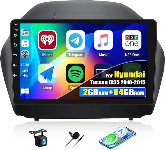 2+64G Android Car Stereo for Hyundai Tucson IX35 2010-2015 with Apple Carplay Android Auto Mirror Link 10.1 inch Touch Screen FM RDS HiFi Bluetooth WiFi GPS+Camera&MIC