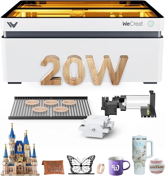 WECREAT Vision 20W Desktop Laser Engraver, Auto-Lifting for 5.5" Material, Smart Camera for Easiest Positioning, 600mm/s Speed, Laser Engraving Machine for Tumblers Wood Acrylic DIY Craft Gifts Making