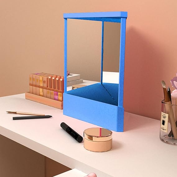 Non-Reversing Mirror, True Small Mirror Non Reversing, Precision True Images Real Reflection, Inverted Mirror, True Reflection Standing Cosmetic Mirror for Makeup Vanity & Beauty (Blue,L)