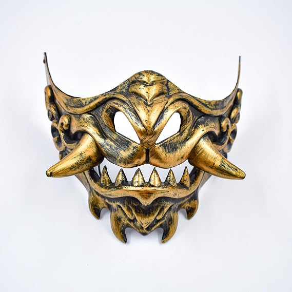 Hannya Japanese Half-Face Mask, Oni Samurai Mask, Cool Halloween Cosplay Prop for Adults Party Accessory