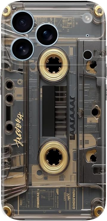 Apple iPhone 17 Pro Max ile Uyumlu Retro Kaset Temalı Darbe Emici Silikon Kılıf, Çok Renkli