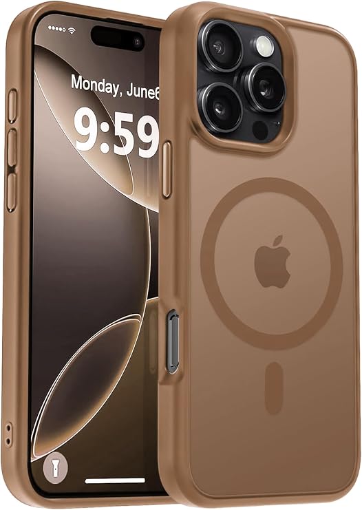 URUCHI Güçlü Manyetik Telefon Kılıfı, [Mag-Safe ile Uyumlu] [Askeri Düzey Düşme Koruması] [Güçlü Silikon Kenarlar] İnce Yarı Saydam Mat Koruyucu Kılıf (Çöl Titanium, iPhone 16 Pro Max 6,9 inç)