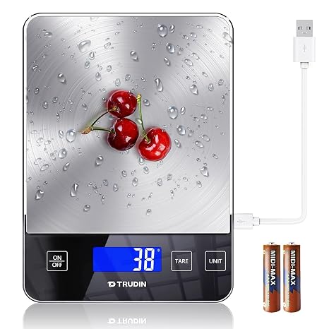 Digital Food Scale, Stainless Steel, LCD Display, for Cooking, Baking, Meal Preparation