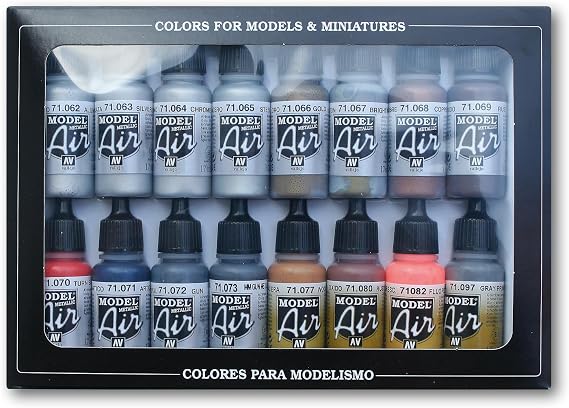 Vallejo Metallic Set Model Air Paint, 17ml, Multicolor, (Pack of 16)