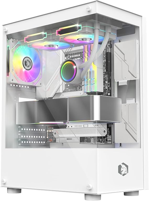 EMPIRE GAMING - Gamer PC Case CM-241 - ARGB Medium Tower Micro-ATX and ITX - 3 Fans 120mm 3 Pins 5V LED RGB Addressable - MB Sync - Mid Tower White