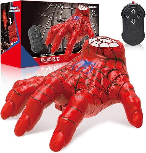 Halloween Crawling Thing Hand Spider Hero Model, Remote Control Toy with Spooky Sound & LED Light, Quick-Move, Battery Powered Gift for Kids Birthday Holiday