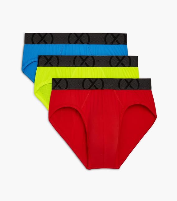 2(X)IST Mens Underwear Micro Sport Mesh No Show Briefs Bright Fashion 3 Pack (Fiery Red, X-Large)