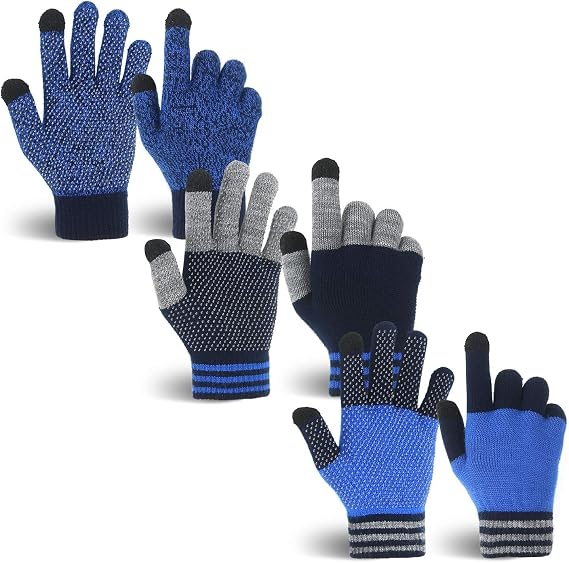 MIG4U Kid's Winter Gloves Warm Magic Stretch Knitted Glove for Children Teens Boys 3/6 pairs