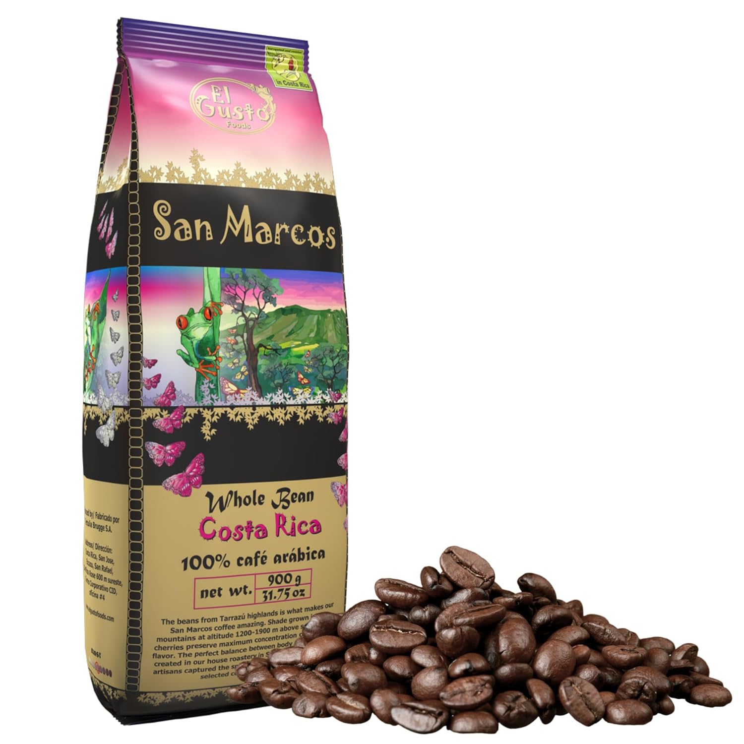 El Gusto San Marcos Coffee from Costa Rica Coffee Beans Medium Roast 100% Arabica Gourmet Coffee with Citrus Acid and Chocolate Flavour Premium Specialty Coffee 900 g